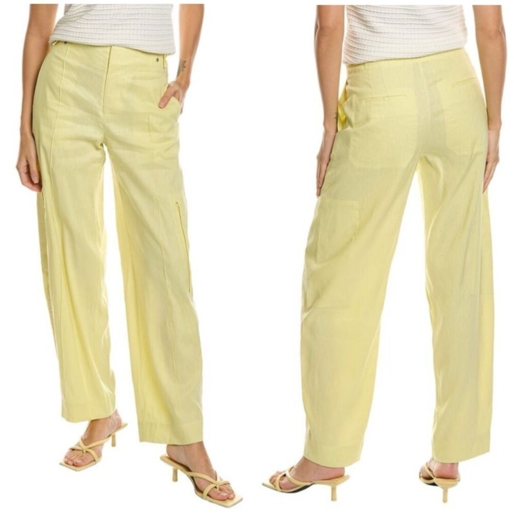 New Vince High Waist Tailored Utility Trouser Pants Pomelo Yellow Linen Sz 10